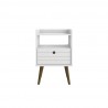 Manhattan Comfort Bogart Mid-Century Modern Nightstand in White and Nature Front