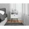 Manhattan Comfort Bogart Mid-Century Modern Nightstand in White and Nature - Manhattan Comfort Bogart Mid-Century Modern Nightstand in White and Nature