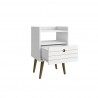 Manhattan Comfort Bogart Mid-Century Modern Nightstand in White and Nature Open