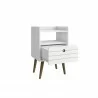 Manhattan Comfort Bogart Mid-Century Modern Nightstand in White and Nature Open - Manhattan Comfort Bogart Mid-Century Modern Nightstand in White and Nature Open