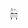 Manhattan Comfort Bogart Mid-Century Modern Nightstand in White and Nature - Manhattan Comfort Bogart Mid-Century Modern Nightstand in White and Nature
