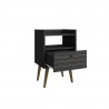 Manhattan Comfort Bogart Mid-Century Modern Nightstand in Black and Nature Open
