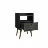 Manhattan Comfort Bogart Mid-Century Modern Nightstand in Black and Nature Open - Manhattan Comfort Bogart Mid-Century Modern Nightstand in Black and Nature Open