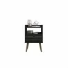 Manhattan Comfort Bogart Mid-Century Modern Nightstand in Black and Nature - Manhattan Comfort Bogart Mid-Century Modern Nightstand in Black and Nature