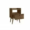 Manhattan Comfort Bogart Mid-Century Modern Nightstand in Rustic Brown and Nature Open - Manhattan Comfort Bogart Mid-Century Modern Nightstand in Rustic Brown and Nature Open