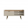 Manhattan Comfort Bogart 53.54" Mid-Century Modern TV Stand in Off-White and Nature Front