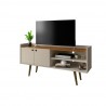 Manhattan Comfort Bogart 53.54" Mid-Century Modern TV Stand in Off-White and Nature
