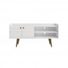 Manhattan Comfort Bogart 53.54" Mid-Century Modern TV Stand in White and Nature Front