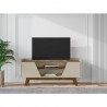 Manhattan Comfort Mid-Century Modern Marcus 53.14 TV Stand with Solid Wood Legs Greige and Nature