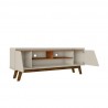 Manhattan Comfort Mid-Century Modern Marcus 62.99 TV Stand with Solid Wood Legs in Greige and Nature Open