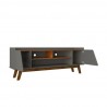 Manhattan Comfort Mid-Century Modern Marcus 62.99 TV Stand with Solid Wood Legs in Grey and Nature Open