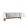 Manhattan Comfort Mid-Century Modern Marcus 70.86 TV Stand with Solid Wood Legs in White Open