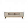 Manhattan Comfort Mid-Century Modern Marcus 70.86 TV Stand with Solid Wood Legs in Greige and Nature Front