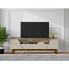 Manhattan Comfort Mid-Century Modern Marcus 70.86 TV Stand with Solid Wood Legs in Greige and Nature