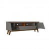 Manhattan Comfort Mid-Century Modern Marcus 70.86 TV Stand with Solid Wood Legs in Grey and Nature Open