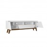 Manhattan Comfort Mid-Century Modern Marcus 70.86 TV Stand with Solid Wood Legs in White Open