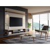 Utopia 70" Floating Theater Entertainment Center with Led Lights in Off White and Maple Cream - Lifestyle