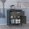 Manhattan Comfort Fortress Textured Metal 31.5" Garage Mobile Cabinet with 1 Full Extension Drawer and 2 Adjustable Shelves in Charcoal Grey Open