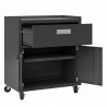 Manhattan Comfort Fortress Textured Metal 31.5" Garage Mobile Cabinet with 1 Full Extension Drawer and 2 Adjustable Shelves in Charcoal Grey Open