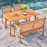 Vifah Waimea Honey 4-Piece Slatted Eucalyptus Wood Patio Dining Set with Bench and Cushion, Top Angle