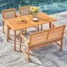 Vifah Waimea Honey 4-Piece Slatted Eucalyptus Wood Patio Dining Set with Bench and Cushion, Top Angle - Vifah Waimea Honey 4-Piece Slatted Eucalyptus Wood Patio Dining Set with Bench and Cushion, Top Angle