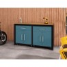 Manhattan Comfort Eiffel Garage Work Station Set of 3 in Matte Black and Aqua Blue