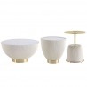 Manhattan Comfort Modern Anderson Coffee Table, End Table 1.0, and End Table 2.0 Upholstered in Leatherette with Ceramic Faux Tabletop and Gold Metal Tabletop- Set of 3 White