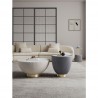 Manhattan Comfort Modern Anderson Coffee Table, End Table 1.0, and End Table 2.0 Upholstered in Cream and Grey Leatherette with Ceramic Faux Tabletop and Gold Metal Tabletop- Set of 3