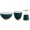 Manhattan Comfort Modern Anderson Coffee Table, End Table 1.0, and End Table 2.0 Upholstered in Leatherette with Ceramic Faux Tabletop and Gold Metal Tabletop- Set of 3 Green