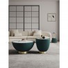 Manhattan Comfort Modern Anderson Coffee Table, End Table 1.0, and End Table 2.0 Upholstered in Green Leatherette with Ceramic Faux Tabletop and Gold Metal Tabletop- Set of 3