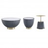 Manhattan Comfort Modern Anderson Coffee Table, End Table 1.0, and End Table 2.0 Upholstered in Leatherette with Ceramic Faux Tabletop and Gold Metal Tabletop- Set of 3 Grey