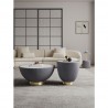 Manhattan Comfort Modern Anderson Coffee Table, End Table 1.0, and End Table 2.0 Upholstered in Grey Leatherette with Ceramic Faux Tabletop and Gold Metal Tabletop- Set of 3