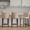Manhattan Comfort Modern Shubert Barstool Upholstered In Tan Leatherette with Beech Wood Legs - Set of 3