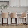 Manhattan Comfort Modern Shubert Counter Stool Upholstered In Tan Leatherette with Beech Wood Legs - Set of 3