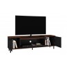 Manhattan Comfort Mosholu 66.93 TV Stand with 3 Shelves in Black and Nut Brown open