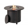 Alfresco Home Hartwick 34" Round Gas Fire Pit Chat Table with Clear Glass Fire Beads - Opened and Lit