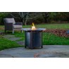 Alfresco Home Hartwick 34" Round Gas Fire Pit Chat Table with Clear Glass Fire Beads - Lifestyle