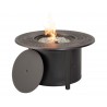 Alfresco Home Heron 42" Round Gas Fire Pit Chat Table with Clear Glass Fire Beads - Opened and Lit