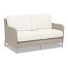 Manhattan Wicker Loveseat With Cushions In Linen Canvas With Self Welt - Front Side Angle