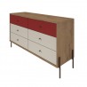 Joy 59" Wide Double Dresser with 6 Full Extension Drawers in Red - Angled View