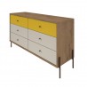 Joy 59" Wide Double Dresser with 6 Full Extension Drawers in Yellow - Angled