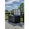Alfresco Home Medium Sicuro Wicker Cushion Storage Box With Hydraulic Lid - Lifestyle - Opened - Alfresco Home Medium Sicuro Wicker Cushion Storage Box With Hydraulic Lid - Lifestyle - Opened
