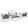 Alfresco Home Castlewood All Weather Wicker 4 Piece Seating Group with Cushions - Dimensions
