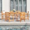 Vifah Waimea Honey 7-Piece Slatted Eucalyptus Wood Patio Dining Set with Cushion, Front Angle - Vifah Waimea Honey 7-Piece Slatted Eucalyptus Wood Patio Dining Set with Cushion, Front Angle