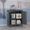 Manhattan Comfort Fortress Textured Metal 31.5" Garage Mobile Cabinet with 2 Adjustable Shelves in Charcoal Grey Open