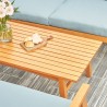 Vifah Kapalua Honey Nautical Eucalyptus Wooden Outdoor Sofa Set, Table Closeup View