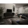 Manhattan Comfort Tribeca 53.94 Mid-Century Modern TV Stand with Solid Wood Legs in Black - Manhattan Comfort Tribeca 53.94 Mid-Century Modern TV Stand with Solid Wood Legs in Black