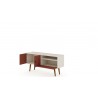 Manhattan Comfort Tribeca 53.94 Mid-Century Modern TV Stand with Solid Wood Legs in Off White and Terra Orange Pink Open