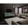 Manhattan Comfort Tribeca 53.94 Mid-Century Modern TV Stand with Solid Wood Legs in Off White and Green Mint