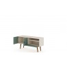 Manhattan Comfort Tribeca 53.94 Mid-Century Modern TV Stand with Solid Wood Legs in Off White and Green Mint Open